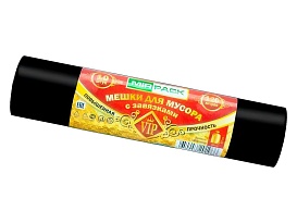 Мешки для мусора 120 л, с завязками, черные, в рулоне 10 шт., ПНД, 15 мкм, 800х750 мм, VIP, Z12010black в Бору