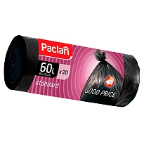 Мешки для мусора 60 л, черные, в рулоне 20 шт., ПНД, 7,4 мкм, 720х600 мм, PACLAN, 600820 в Бору