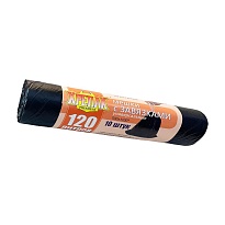 Мешки для мусора 120 л, с завязками, черные, в рулоне 10 шт., ПНД, 16 мкм, 1100х700 мм, Крепак, 4607075710320 в Бору