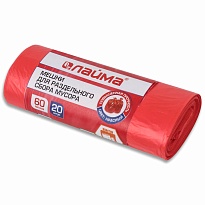 Мешки для мусора 60 л, красный, в рулоне 20 шт., ПНД, 10 мкм, 680х580 мм, LAIMA, 606702 в Бору