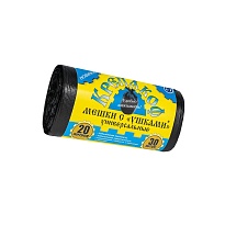 Мешки для мусора 20 л, с ушками, черные, в рулоне 30 шт., ПНД, 10 мкм, 550х440 мм, Крепакоф, 4607075710405 в Бору