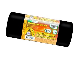 Мешки для мусора 300 л, черные, в рулоне 10 шт., ПВД 70 мкм, 1400х1000 мм, PREMIUM+, 30010160 в Бору