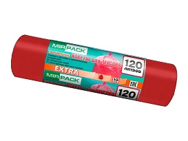 Мешки для мусора 120 л, красные, в рулоне 10 шт., ПНД, 14 мкм, 1100х700 мм, EXTRA, ex1201805 в Бору