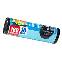 Мешки для мусора 180 л, с ушками, черные, в рулоне 10 шт., ПНД, 20 мкм, 1150х800 мм, Крепак, 4607075710498 в Бору