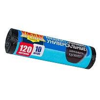 Мешки для мусора 120 л, с ушками, черные, в рулоне 10 шт., ПНД, 15 мкм, 1100х700 мм, Крепак, 4607075710474 в Бору