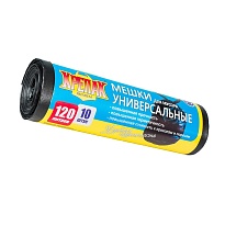 Мешки для мусора 120 л, черные, в рулоне 10 шт., ПНД, 15 мкм, 1100х700 мм, Крепак, 4607075710214 в Бору