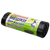 Мешки для мусора 160 л, черные, в рулоне 10 шт., ПВД, 23 мкм, 1200х900 мм, Любаша, 607681 в Бору