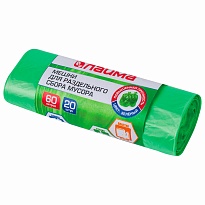 Мешки для мусора 60 л, зеленые, в рулоне 20 шт., ПНД, 10 мкм, 680х580 мм, LAIMA, 606704 в Бору
