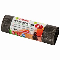 Мешки для мусора 60 л, черные, в рулоне 20 шт., ПНД, 5 мкм, 650х570 мм, Любаша, 605331 в Бору