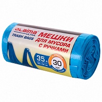 Мешки для мусора 35 л, с ручками, синие, в рулоне 30 шт., ПНД, 9 мкм, 540х500 мм, LAIMA ULTRA, 607683 в Бору