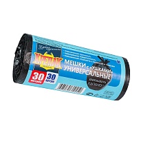 Мешки для мусора 30 л, с ушками, черные, в рулоне 30 шт., ПНД, 9 мкм, 600х500 мм, Крепак, 4607075710450 в Бору