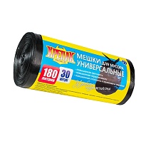Мешки для мусора 180 л, черные, в рулоне 30 шт., ПНД, 20 мкм, 1150х800 мм, Крепак, 4607075710139 в Бору