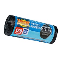Мешки для мусора 120 л, с ушками, черные, в рулоне 20 шт., ПНД, 15 мкм, 1100х700 мм, Крепак, 4607075710368 в Бору