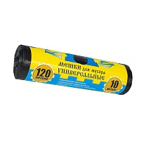 Мешки для мусора 120 л, с ушками, черные, в рулоне 10 шт., ПНД, 13 мкм, 1050х680 мм, Крепакоф, 4607075710252 в Бору