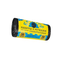 Мешки для мусора 30 л, с ручками, черные, в рулоне 30 шт., ПНД, 9 мкм, 620х480 мм, Крепакоф, 4607075710665 в Бору