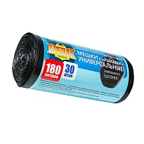 Мешки для мусора 180 л, с ушками, черные, в рулоне 30 шт., ПНД, 20 мкм, 1150х800 мм, Крепак, 4607075710399 в Бору