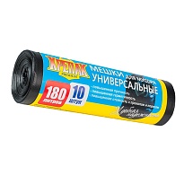 Мешки для мусора 180 л, черные, в рулоне 10 шт., ПНД, 20 мкм, 1150х800 мм, Крепак, 4607075710481 в Бору