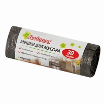 Мешки для мусора 30 л, черные, в рулоне 20 шт., ПНД, 5 мкм, 550х470 мм, Любаша эконом, 605329 в Бору