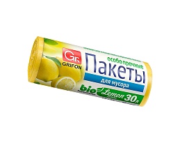 Мешки для мусора 30 л, ароматизированные, Лимон, желтые, в рулоне 20 шт., ПНД, 9 мкм, 560х530 мм, GRIFON Aroma, 101-020 Li в Бору