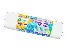 Мешки для мусора 30 л, белые, в рулоне 20 шт., ПНД, 7 мкм, 600х500 мм, MIRPACK Classik, 302042 в Бору