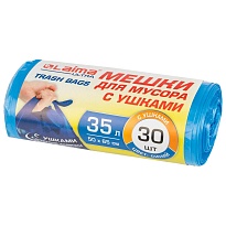 Мешки для мусора 35 л, с ушками, синие, в рулоне 30 шт., ПНД, 11 мкм, 650х500 мм, LAIMA ULTRA, 607684 в Бору