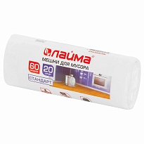 Мешки для мусора 60 л, белые, в рулоне 20 шт., ПНД, 7 мкм, 680х580 мм, LAIMA, 605539 в Бору