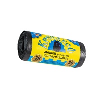Мешки для мусора 30 л, с ушками, черные, в рулоне 30 шт., ПНД, 8 мкм, 580х460 мм, Крепакоф, 4607075710238 в Бору