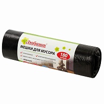Мешки для мусора 180 л, черные, в рулоне 10 шт., ПВД, 24 мкм, 1060х800 мм, Любаша, 605336 в Бору