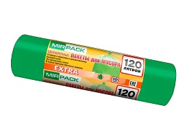 Мешки для мусора 120 л, зеленые, в рулоне 10 шт., ПНД, 14 мкм, 1100х700 мм, EXTRA, ex1201804 в Бору
